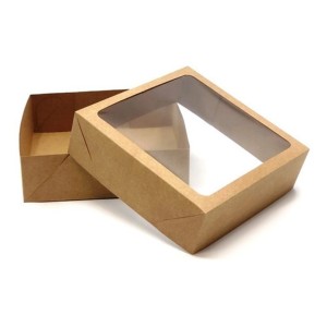 CAIXA PARA PRESENTE KRAFT COM VISOR 15X15X4,5CM REF.102 ZAGAROLLO