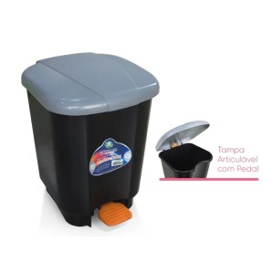 CESTO DE LIXO PLÁSTICO COM PEDAL 21 LITROS PRETO ARQPLAST